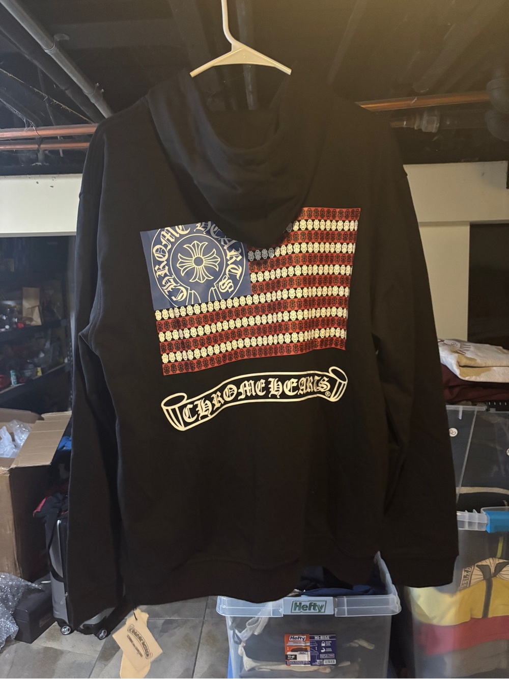 Chrome Hearts Black Hoodie with American Flag Graphic